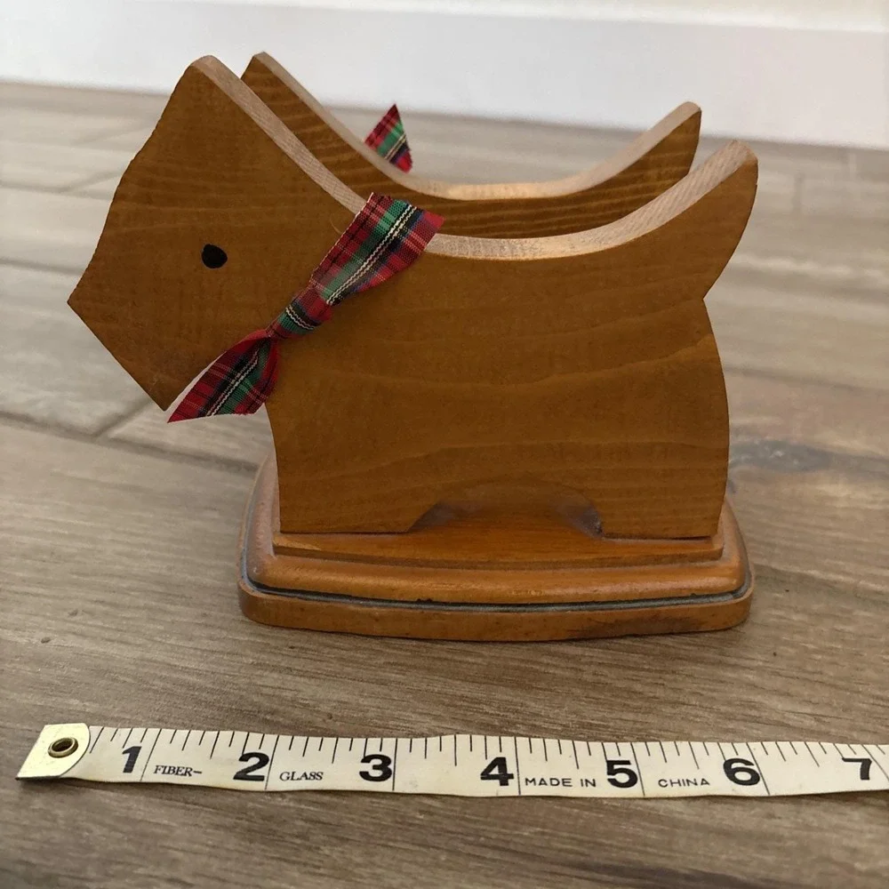 Vtg Folk Art Scottish Terrier Scottie Dog Wood Napkin Holder Desk Organizer 1988